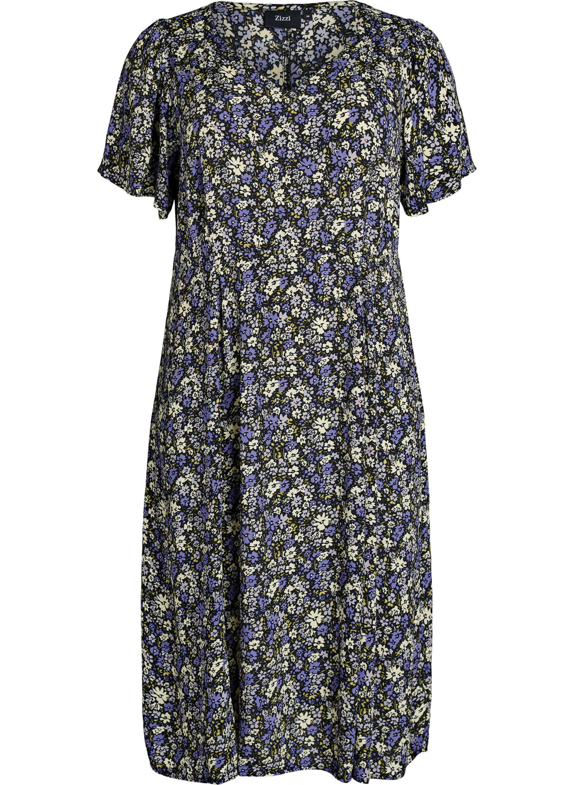 Zizzi Robe midi en viscose &agrave; imprim&eacute; floral, Noir, Packshot image number 0