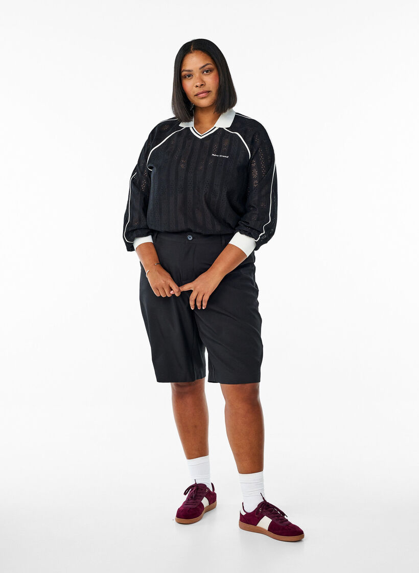 Blouse en jersey texturé avec détails contrastants, Noir, Model image number 1