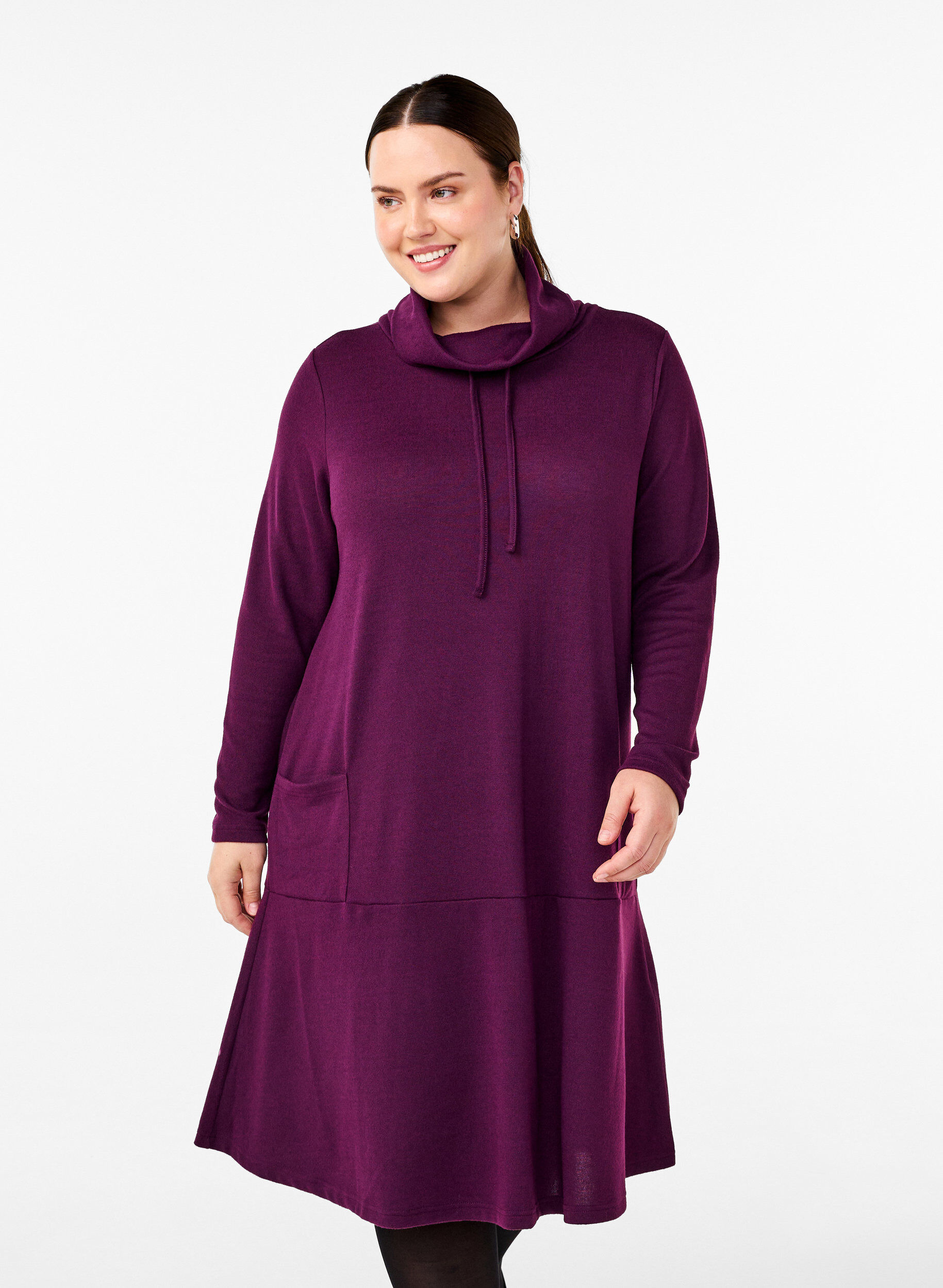 Zizzi Robe en jersey avec col montant et poches, Violet, Model image number 0