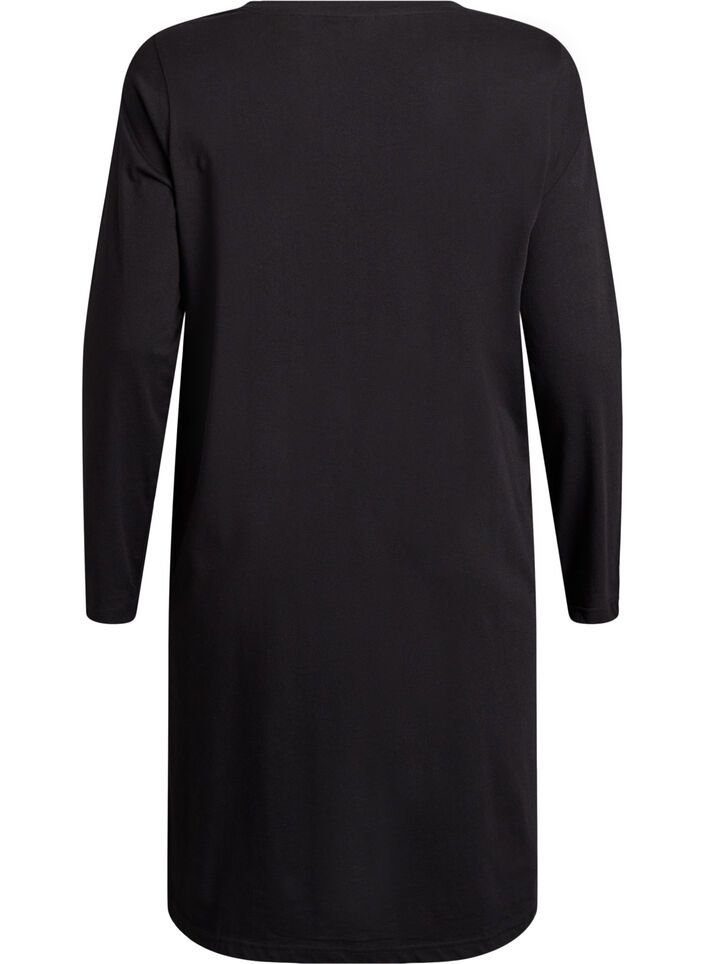 Chemise de nuit &agrave; manches longues en coton bio, Noir, Packshot image number 1