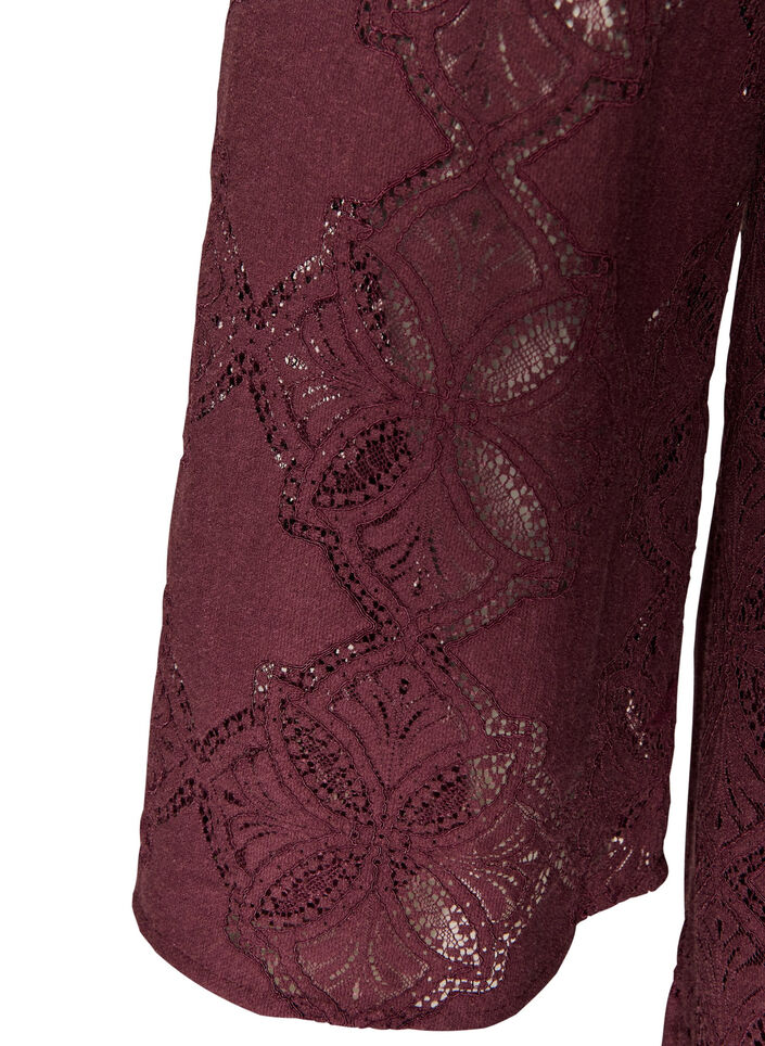 Robe en dentelle avec manches longues et ourlet &agrave; volants, Bordeaux fonc&eacute;, Packshot image number 3