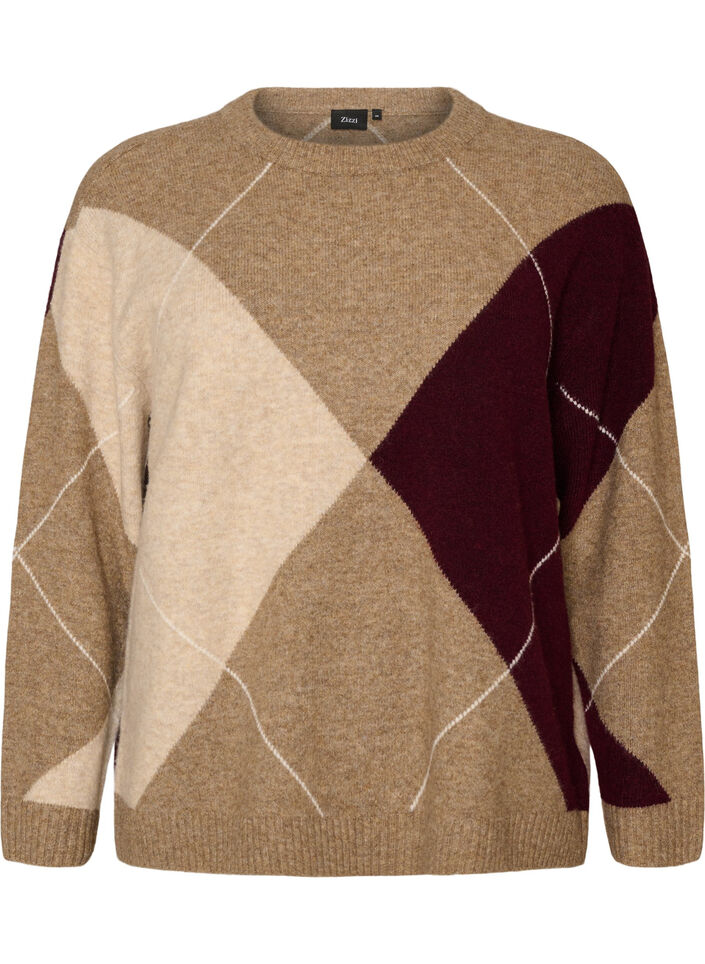 Tricot &agrave; motif arlequin, Camel, Packshot image number 0