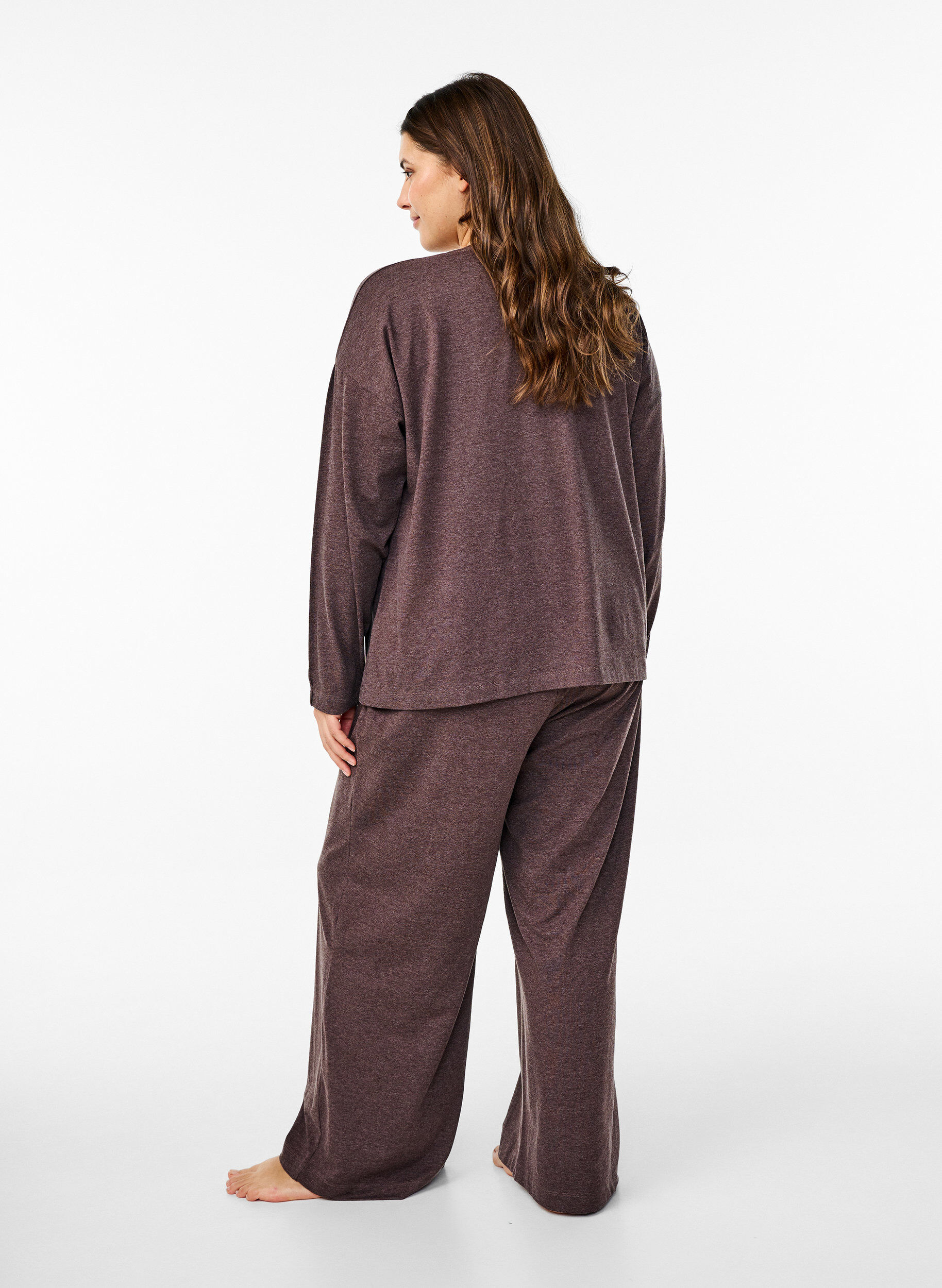 Zizzi Pantalon en jersey avec coupe droite et taille haute, Bracken Mel., Model image number 1