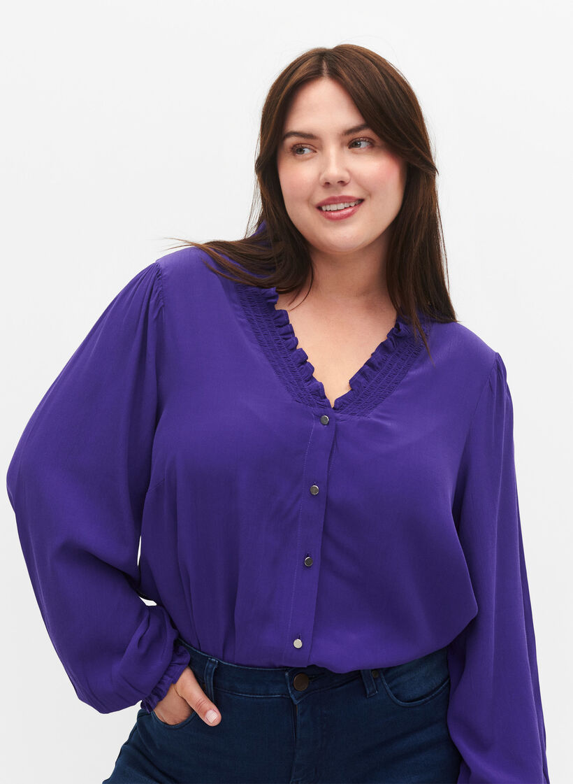 Blouse à manches longues en viscose, Heliotrope, Model image number 2