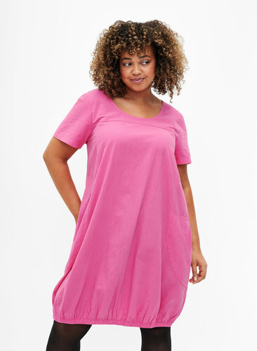 Robe en coton à manches courtes, Shocking Pink, Model image number 0