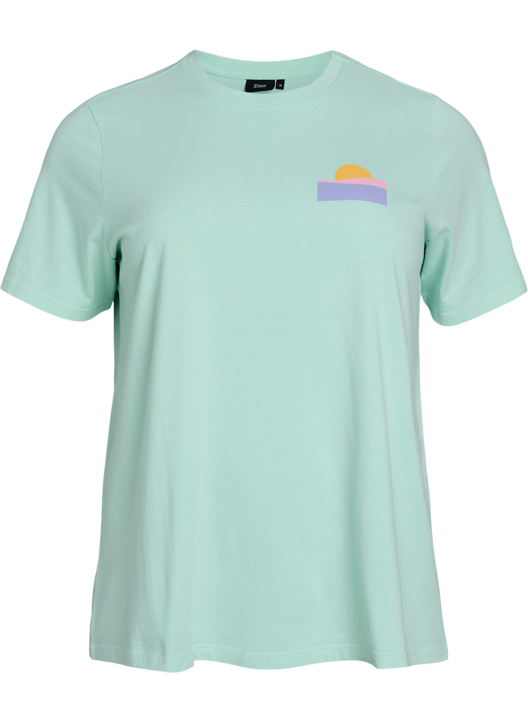 Zizzi T-shirt en coton biologique avec impression au dos, Vert clair, Packshot image number 0