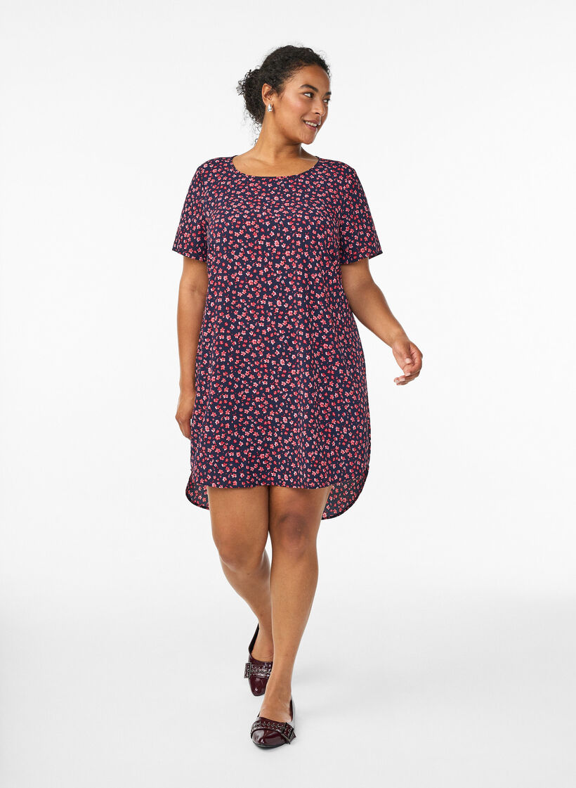 Robe &agrave; manches courtes avec imprim&eacute;, Bleu, Model image number 1