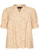 Blouse fleurie en viscose &agrave; manches courtes et col &agrave; volants, Jaune, Packshot image number 0