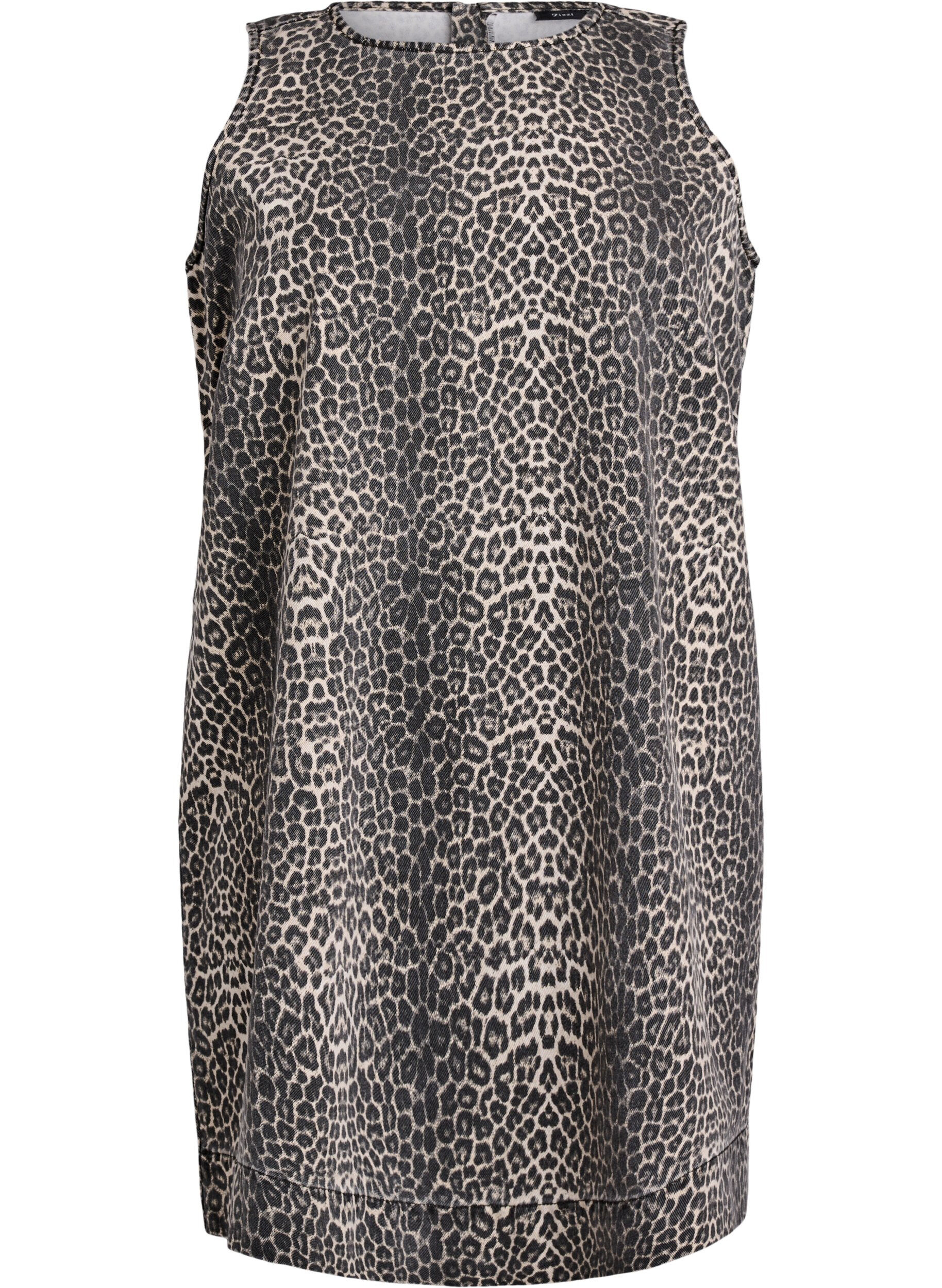 Zizzi Robe courte en jean sans manches avec imprim&eacute; l&eacute;opard, Marron, Packshot image number 0