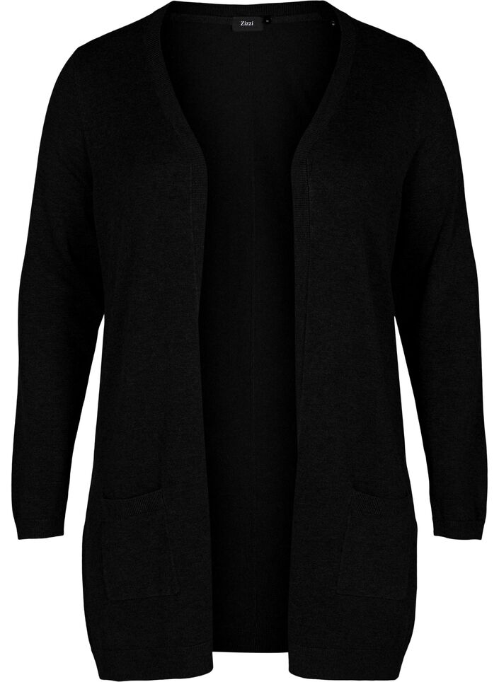 Long cardigan tricot&eacute; dans un m&eacute;lange de viscose, Noir, Packshot image number 0