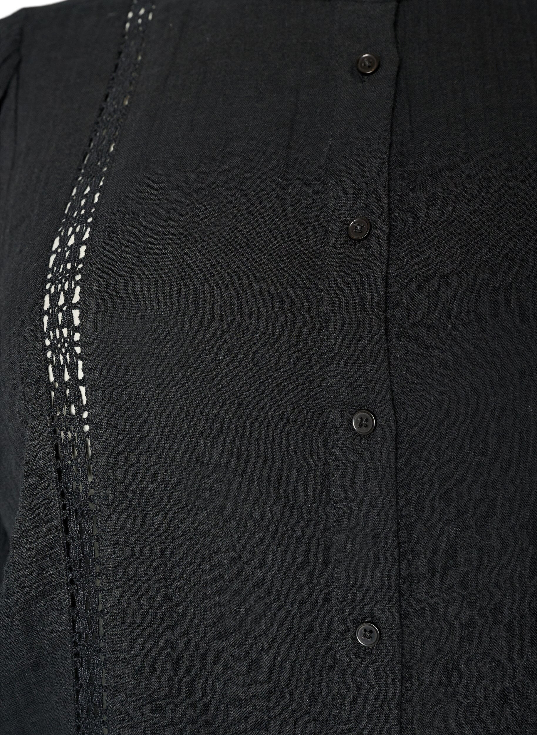 ZizziBlouse &agrave; manches courtes en mousseline de coton avec bordure en crochet, Noir, Packshot image number 2