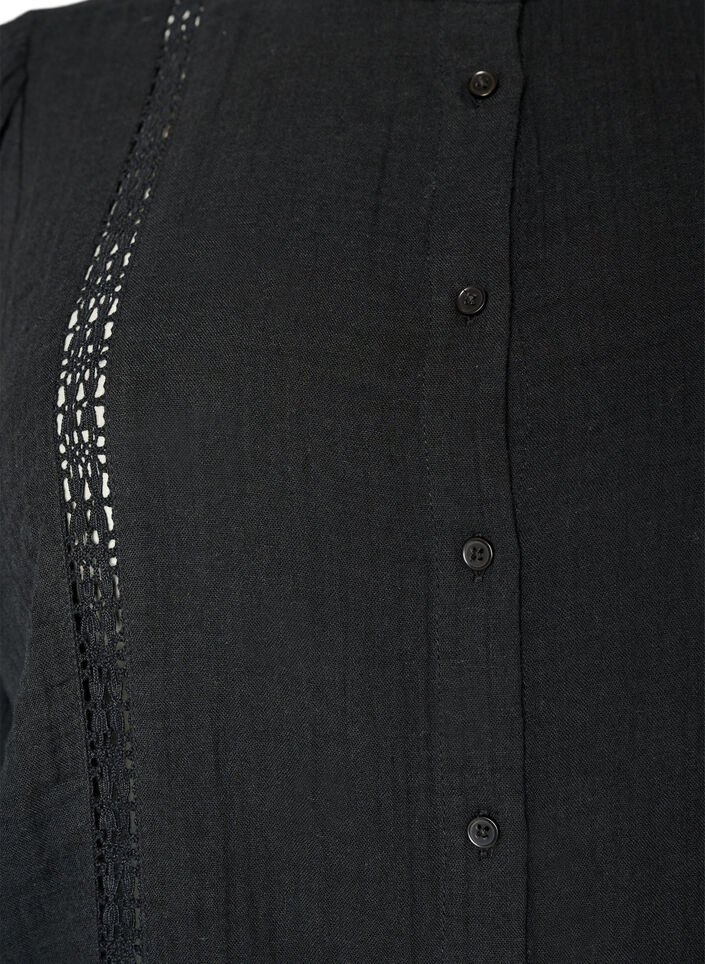 Blouse &agrave; manches courtes en mousseline de coton avec bordure en crochet, Noir, Packshot image number 2