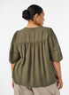 Blouse en viscose avec nervures et effet ballon, Vert Kaki, Model image number 2