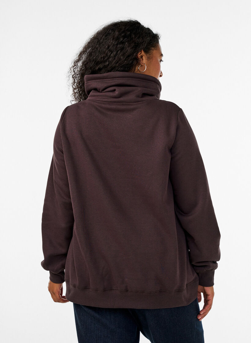 Sweat &agrave; col montant et poches, Marron, Model image number 2