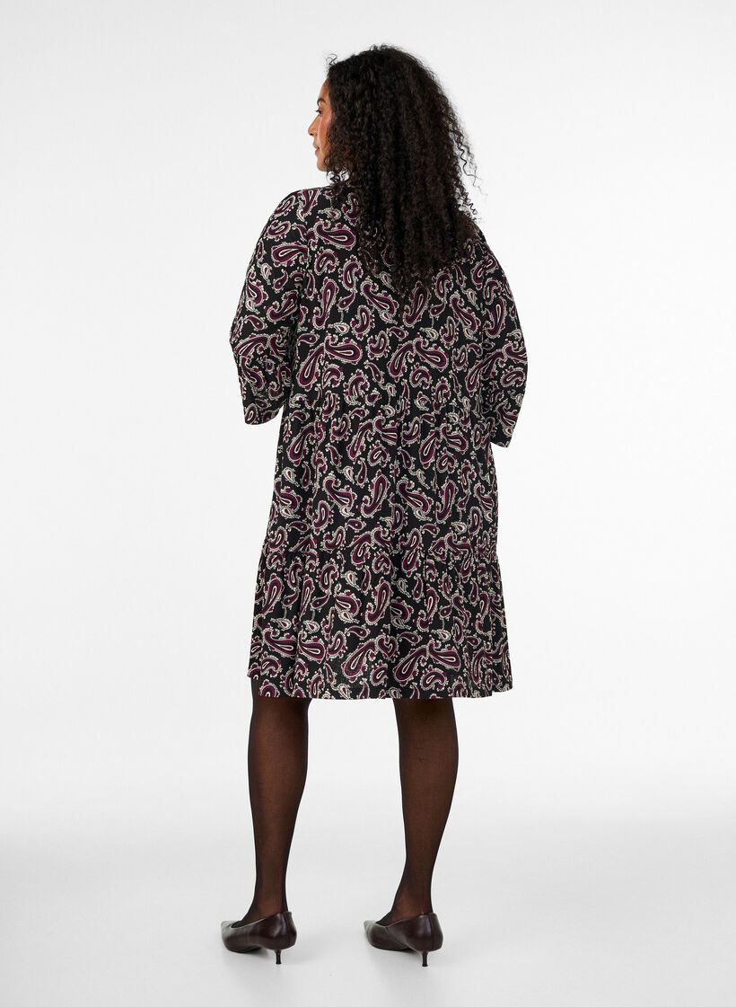 Robe courte en jersey coupe A &agrave; imprim&eacute; int&eacute;gral, Bordeaux fonc&eacute;, Model image number 2