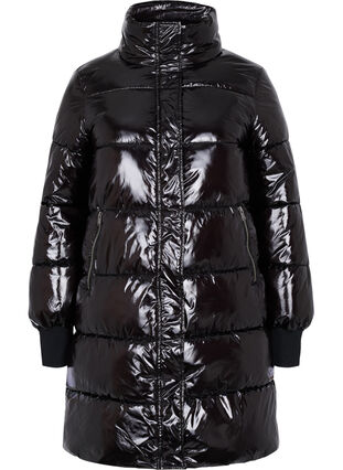 Manteau d'hiver brillant avec fermeture Éclair et à boutons, Black, Packshot image number 0