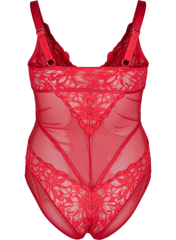 Collant de corps en dentelle avec résille, Rhythmic Red, Packshot image number 1