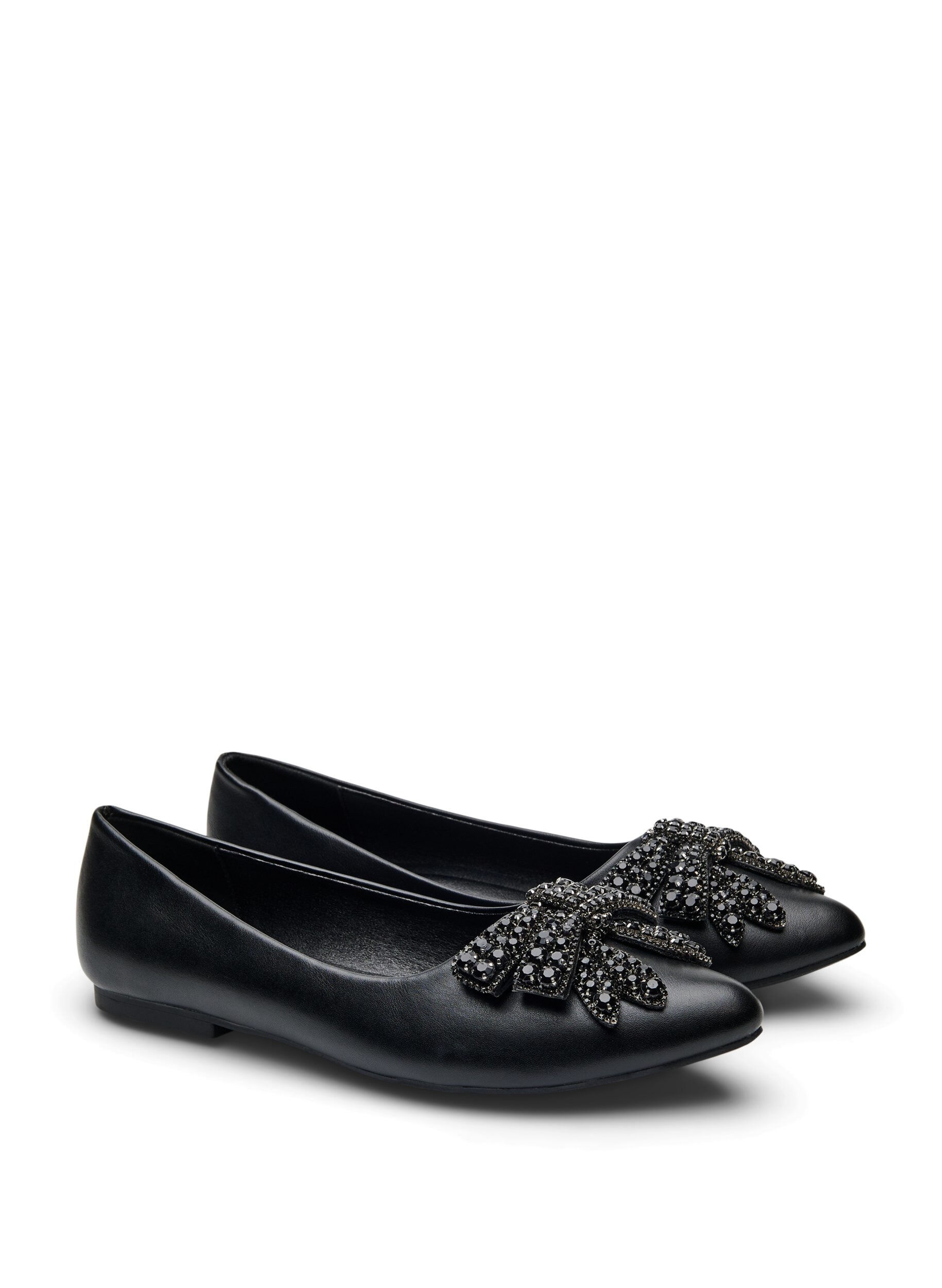 Zizzi Large - Ballerine avec n&oelig;ud et strass, Noir, Packshot image number 1