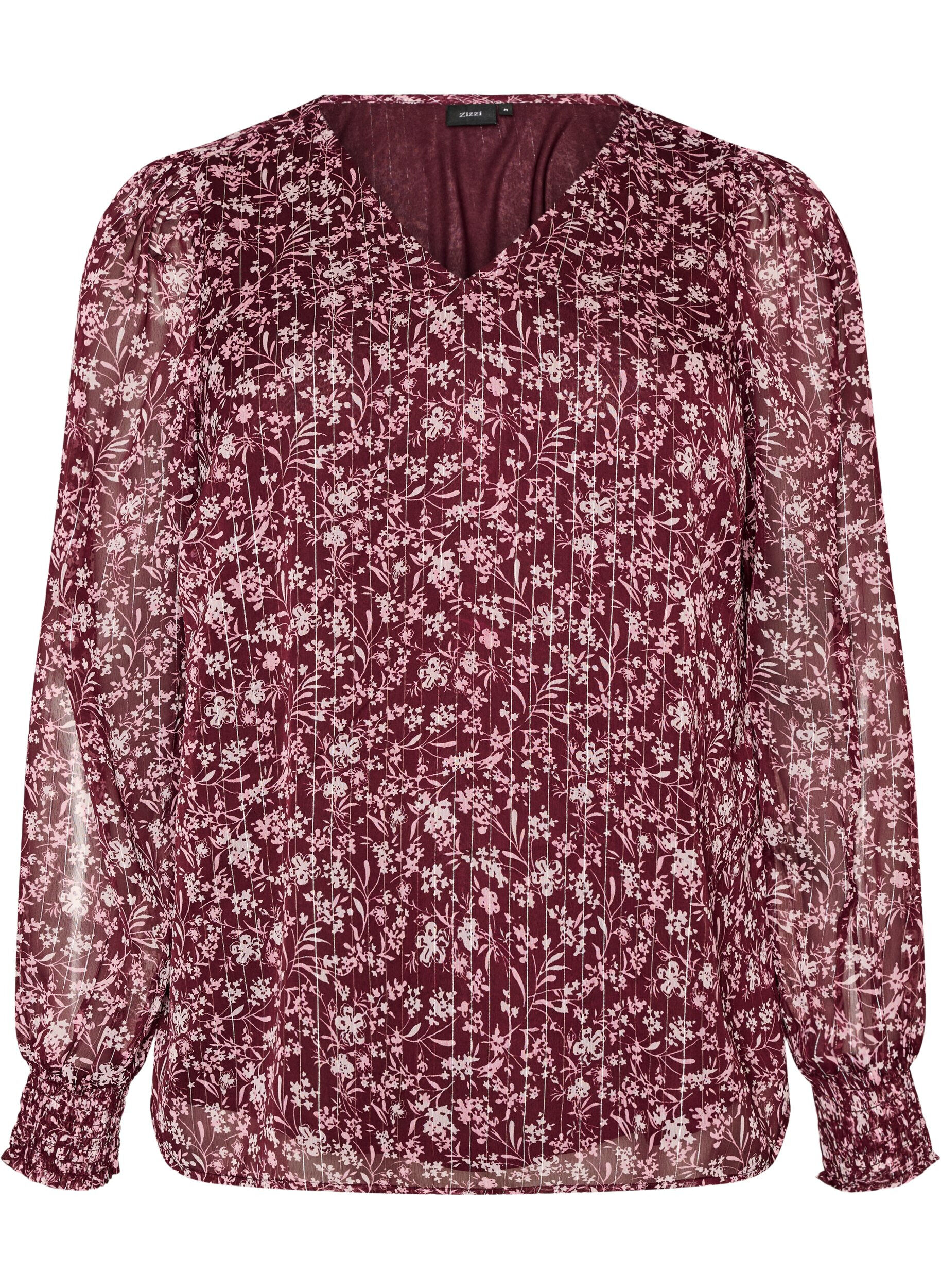 ZizziChemisier &agrave; imprim&eacute; floral et fil paillet&eacute;, Bordeaux, Packshot image number 0