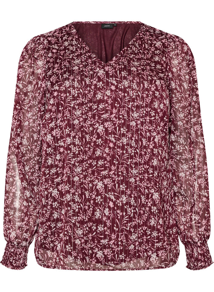 Chemisier &agrave; imprim&eacute; floral et fil paillet&eacute;, Bordeaux, Packshot image number 0