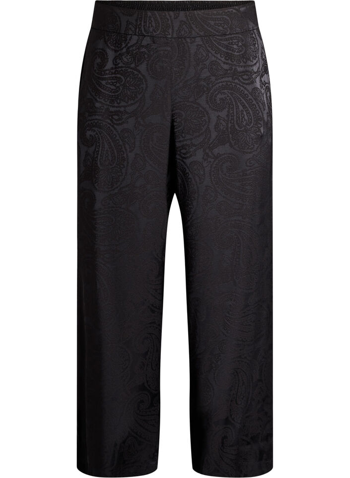 Pantalon ample &agrave; motif cachemire et taille haute, Noir, Packshot image number 0