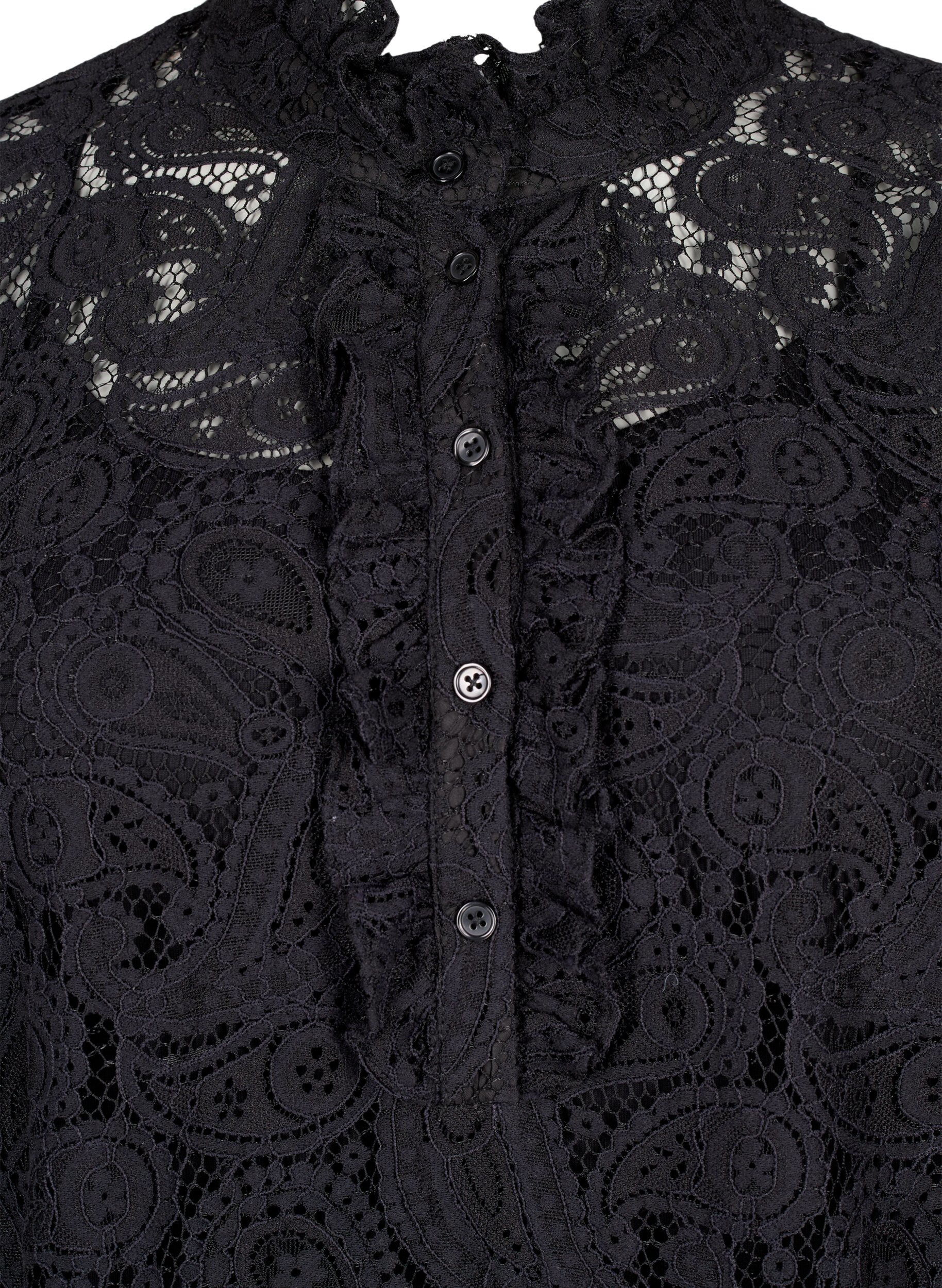 Zizzi Robe courte en dentelle &agrave; jabot, Black, Packshot image number 2