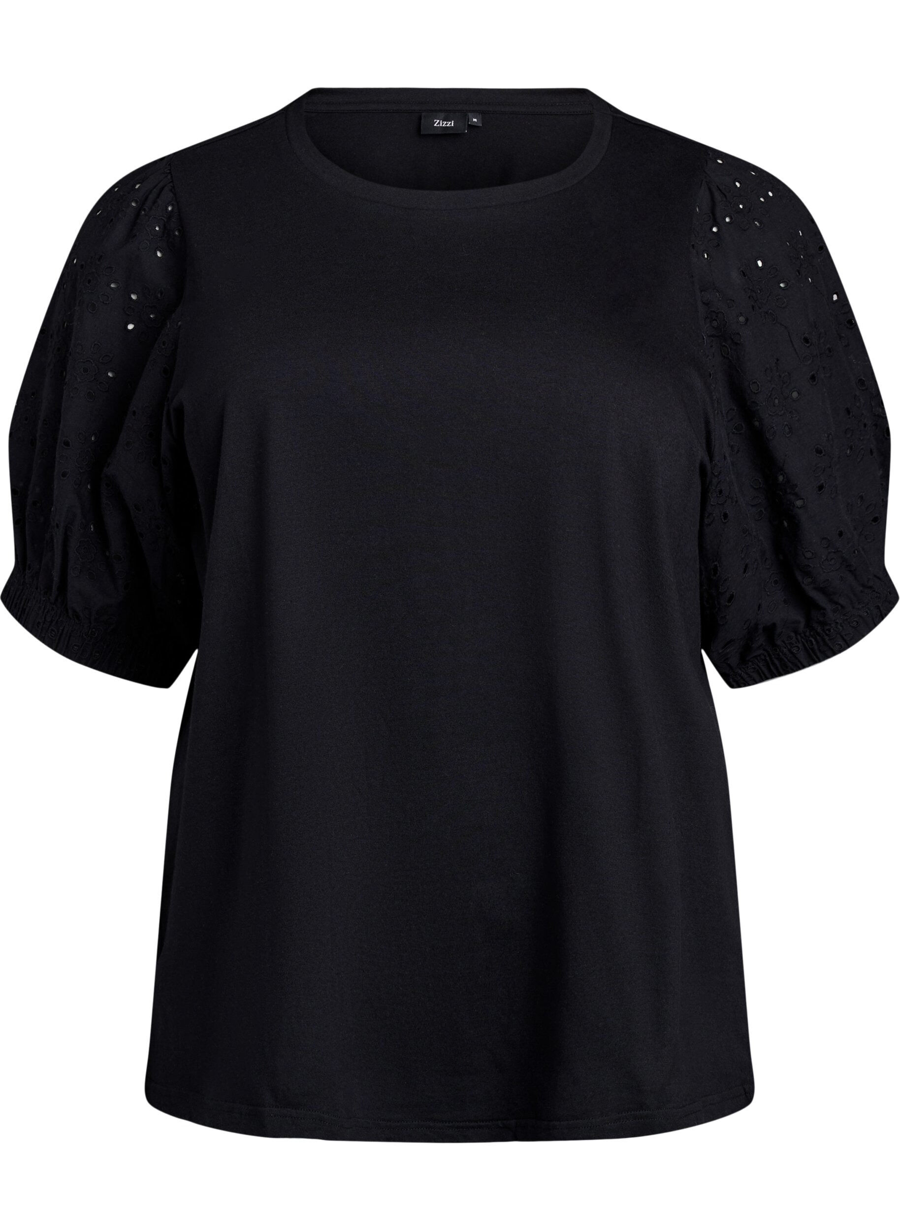 Zizzi T-shirt avec des manches en broderie anglaise, Noir, Packshot image number 0
