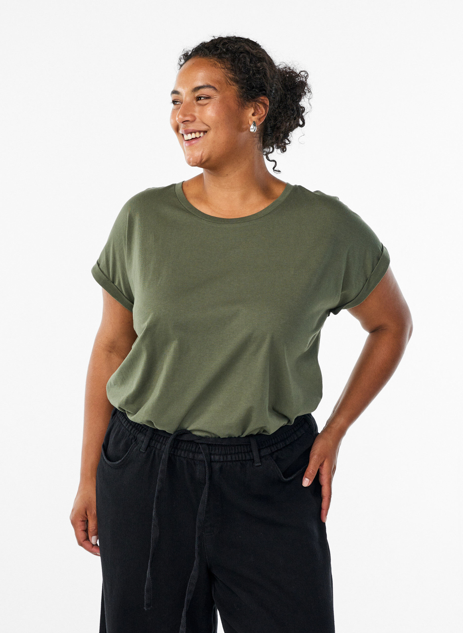 T-shirt &agrave; manches courtes en m&eacute;lange de coton, Vert, Model