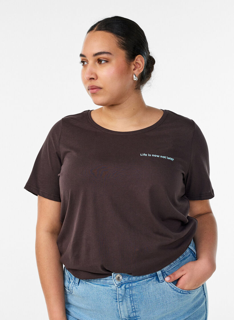 T-shirt imprim&eacute;, Marron, Model image number 0
