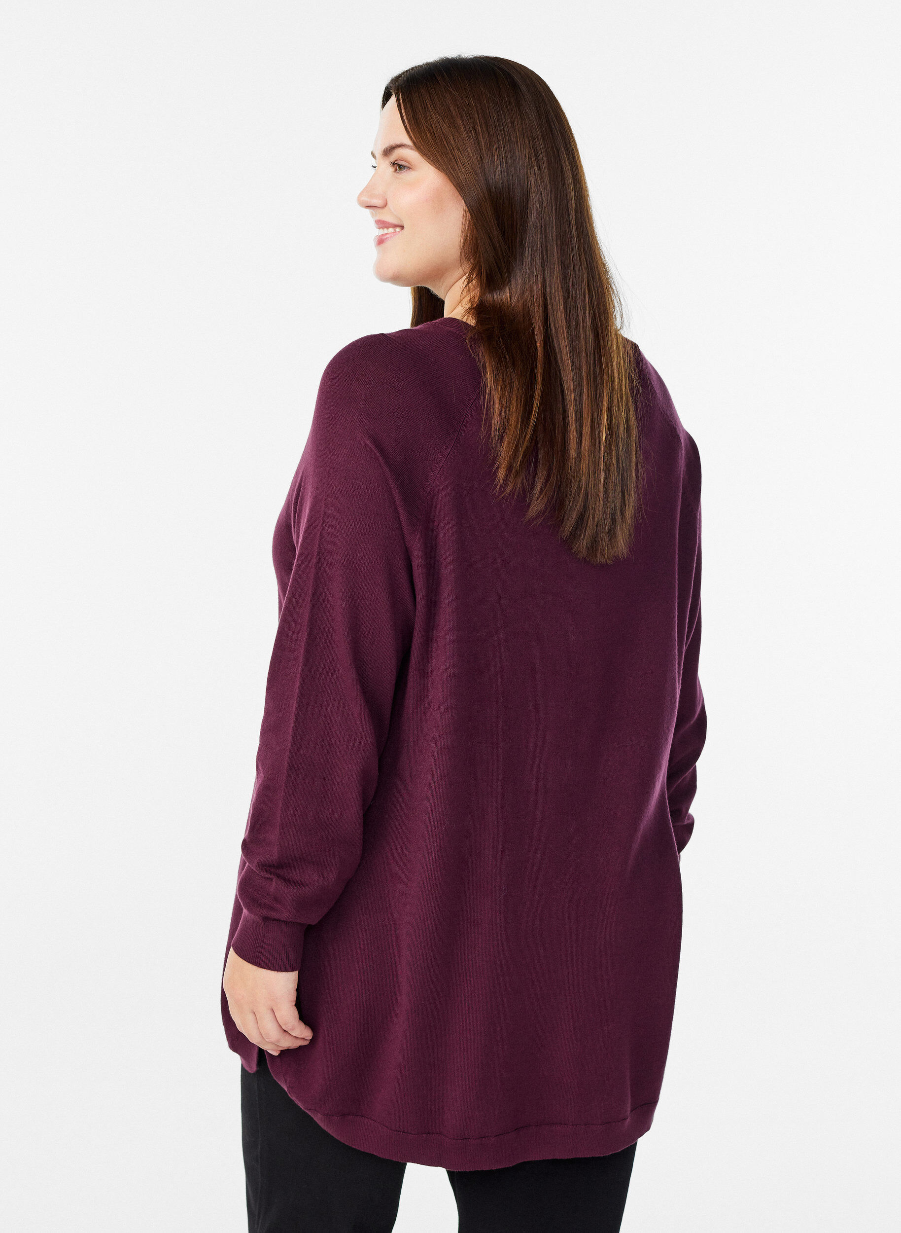 ZizziBlouse en maille avec boutons sur le c&ocirc;t&eacute;, Bordeaux, Model image number 2