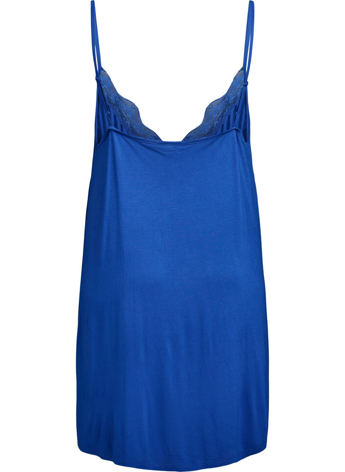 Chemise de nuit avec bord dentelle en viscose, Bleu, Packshot image number 1