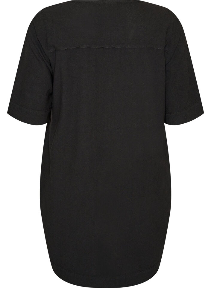 Robe en coton avec manches courtes et poches, Noir, Packshot image number 1
