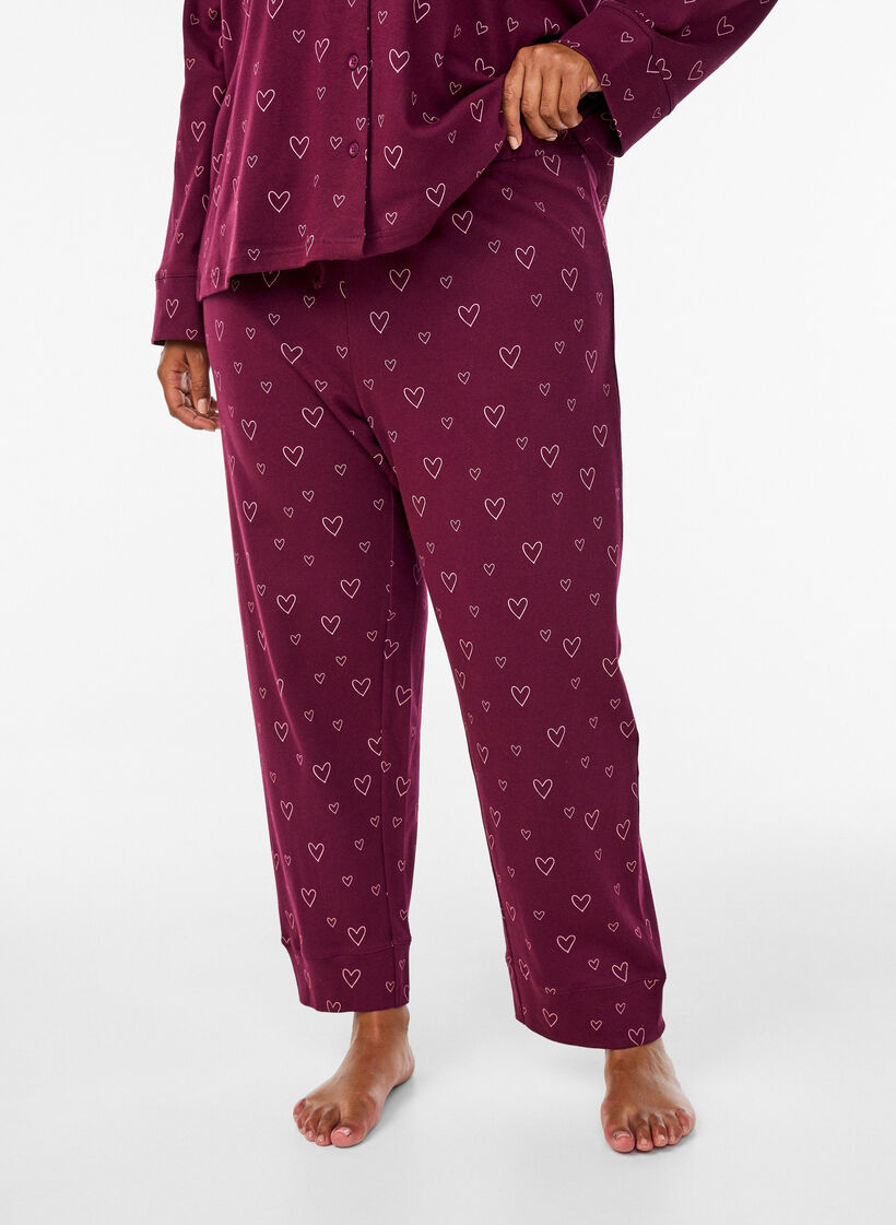 Pantalon de pyjama taille haute en coton, Bordeaux foncé, Model image number 2