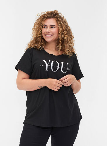 T-shirt en coton bio avec imprimé, Black You, Model image number 0