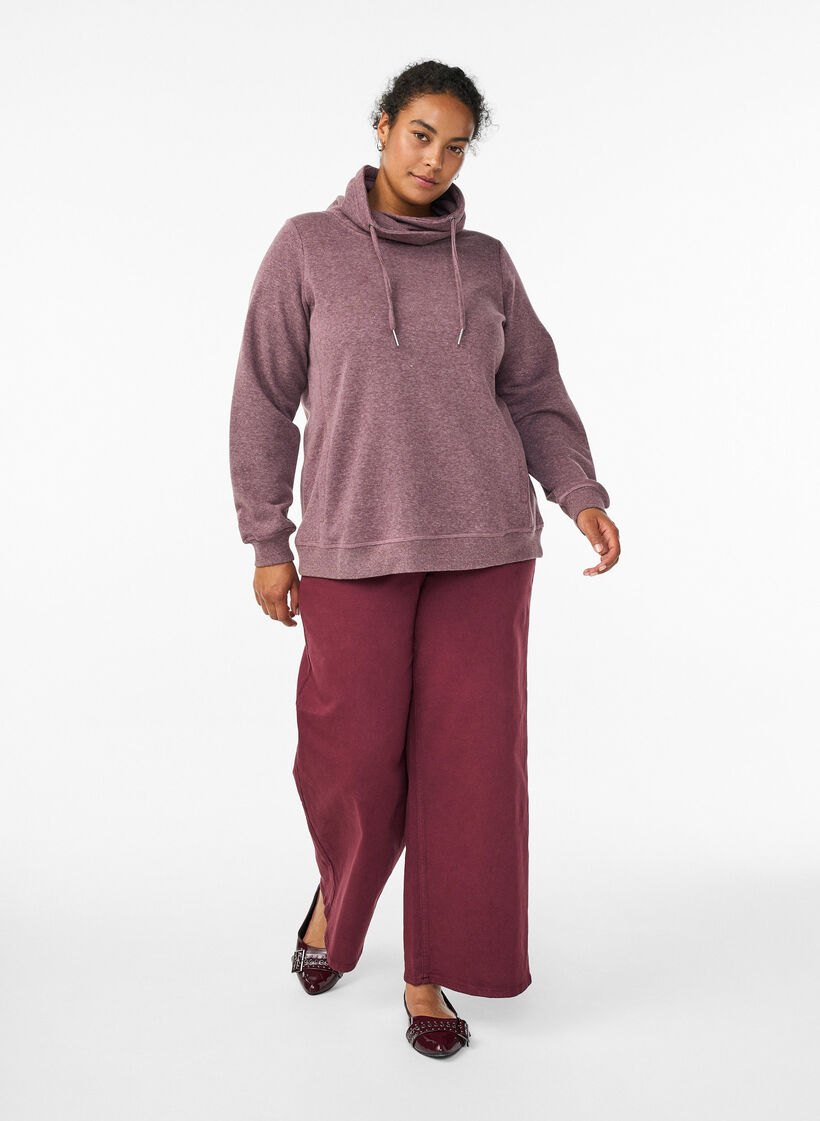 Sweat &agrave; col montant et poches, Bordeaux, Model image number 1