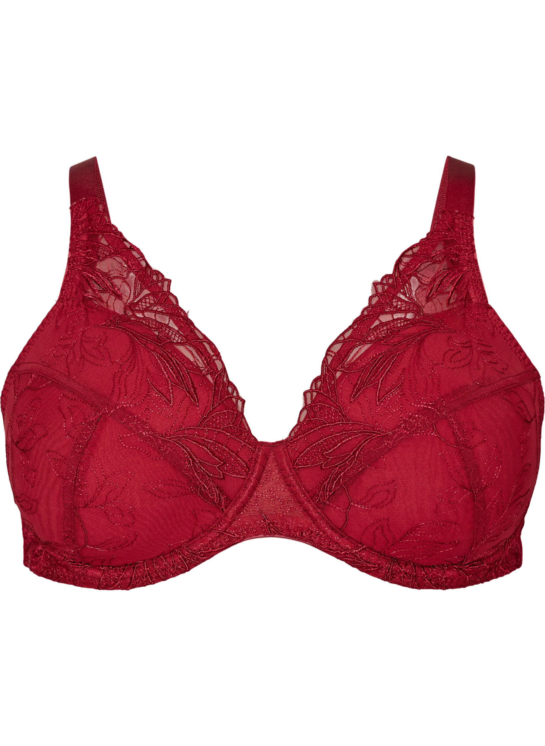 ZizziSoutien-gorge rembourr&eacute; en dentelle avec armatures, Rouge, Packshot image number 0