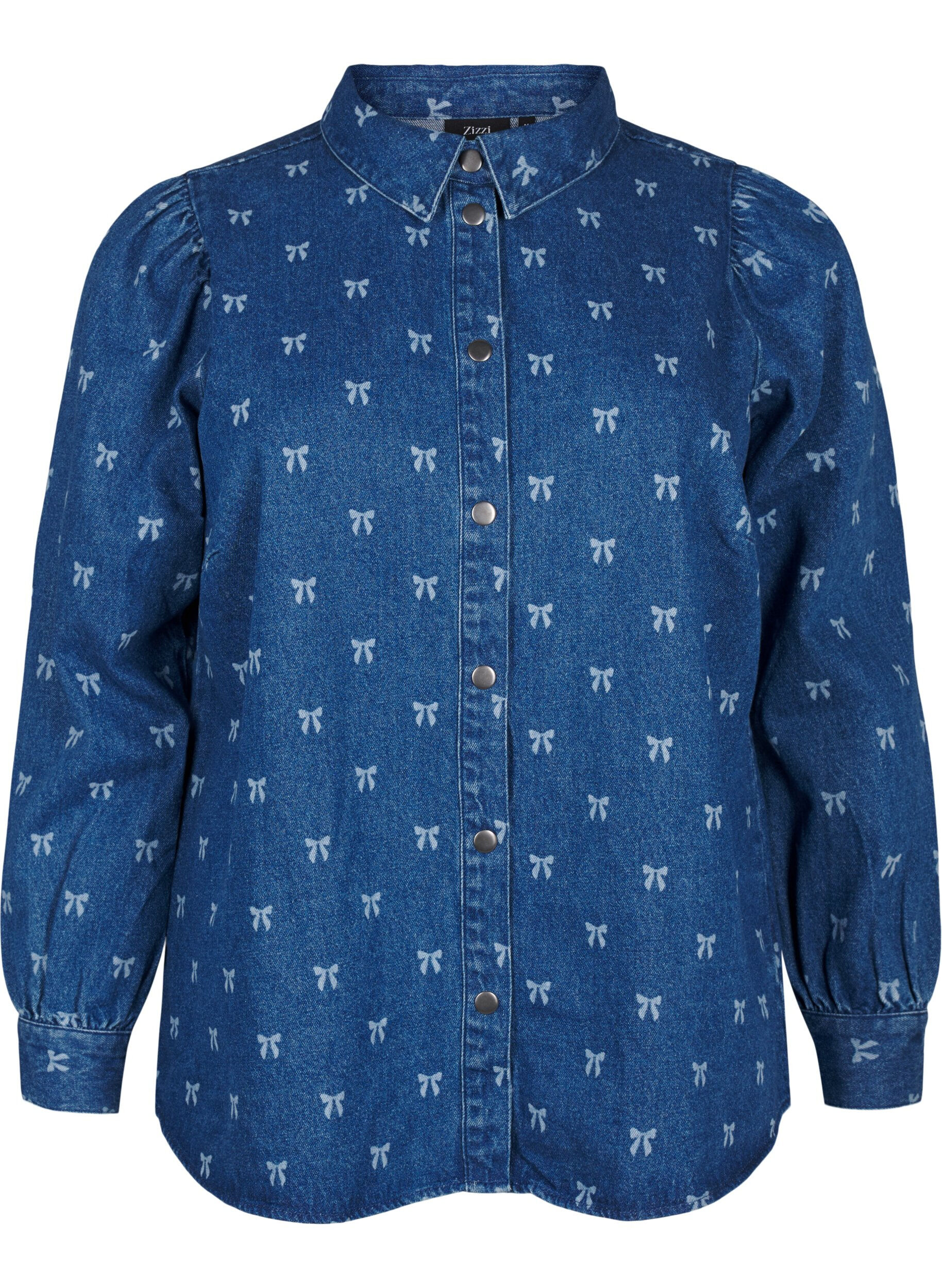 Zizzi Chemise &agrave; n&oelig;uds en jean, Denim Blue W. Wh.Bow, Packshot image number 0