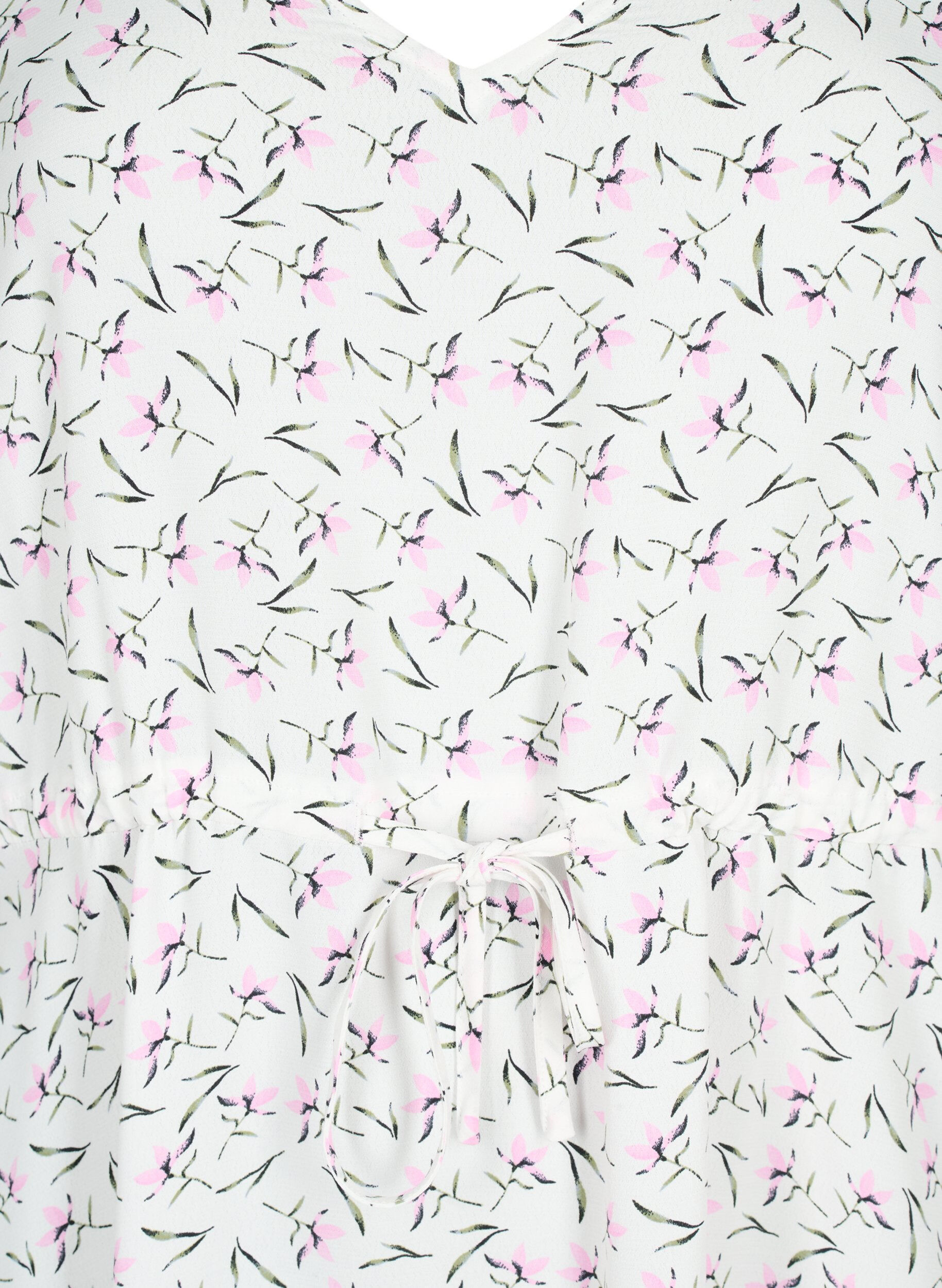 Zizzi Robe &agrave; manches 1/2 avec imprim&eacute; floral en viscose, White Purple Flower, Packshot image number 2