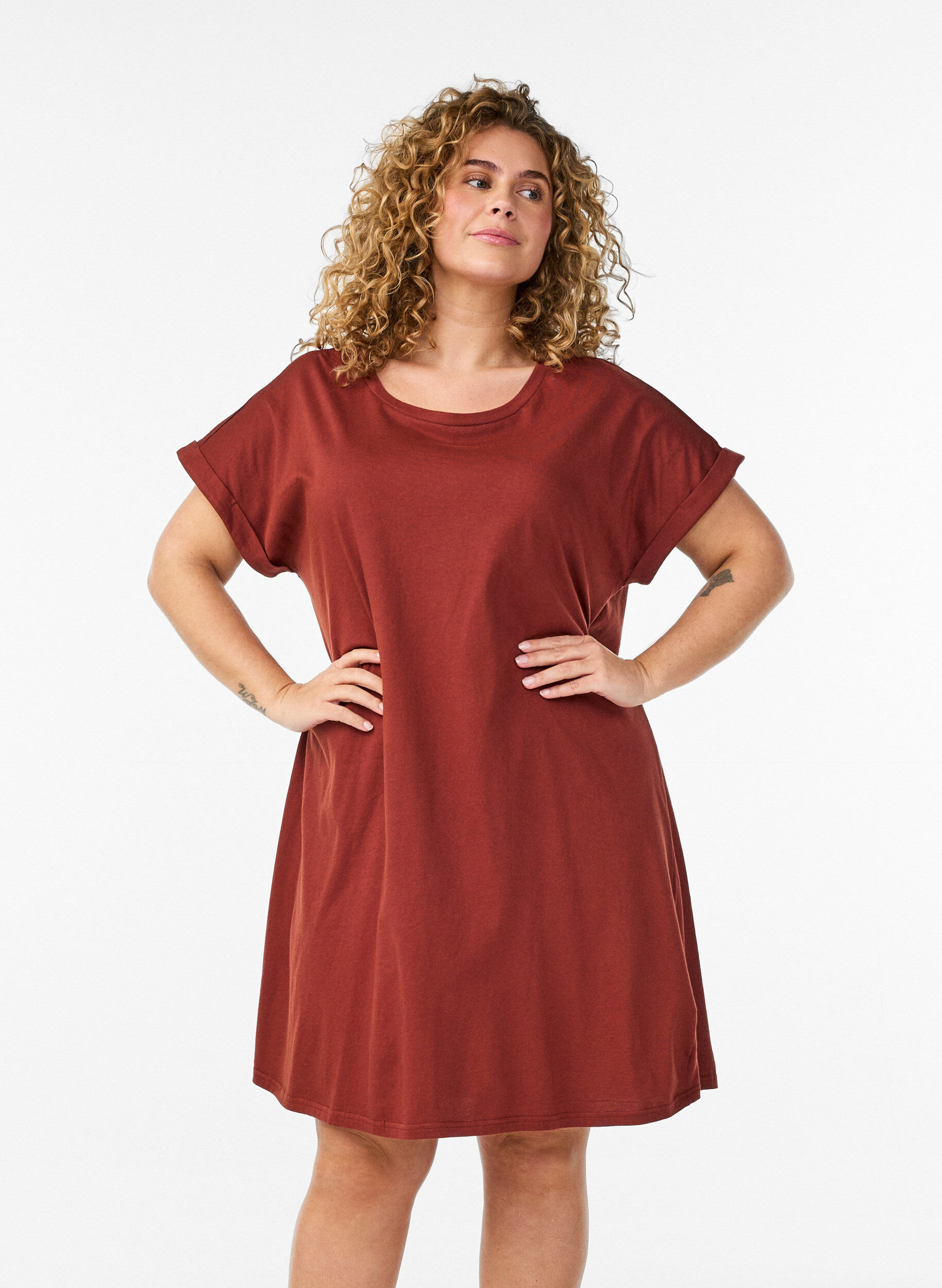 Zizzi 2-pack Robe T-shirt &agrave; manches courtes, Orange, Model image number 0