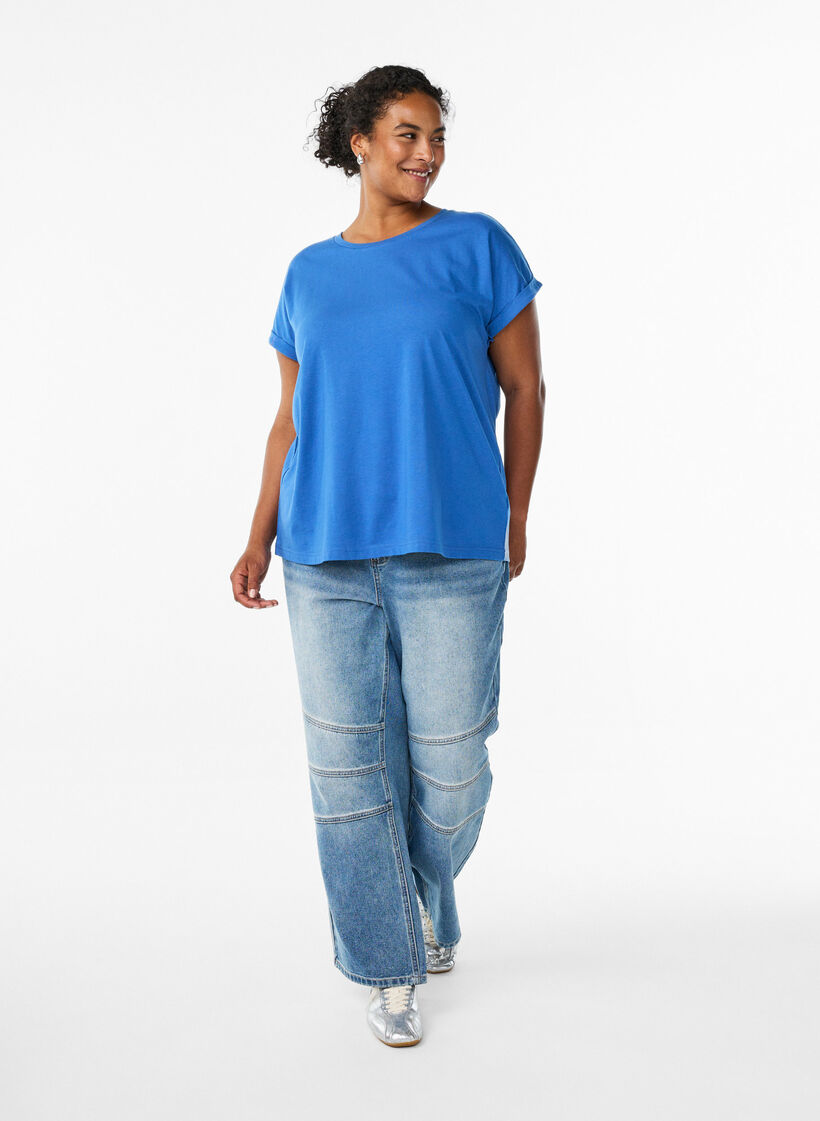 T-shirt &agrave; manches courtes en m&eacute;lange de coton, Bleu, Model image number 1