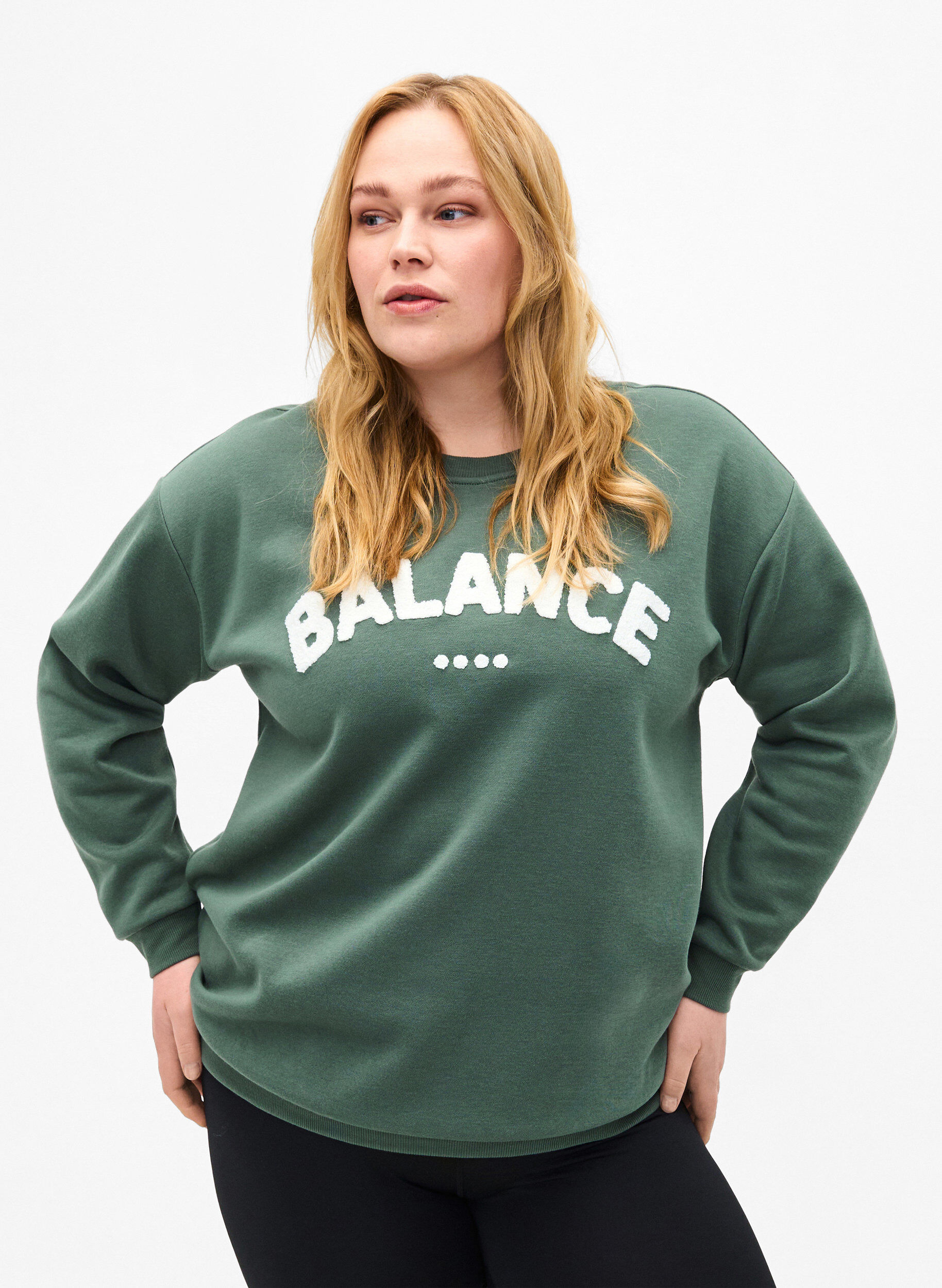 Zizzi Sweat-shirt avec texte en tissu-&eacute;ponge, Vert, Model image number 0
