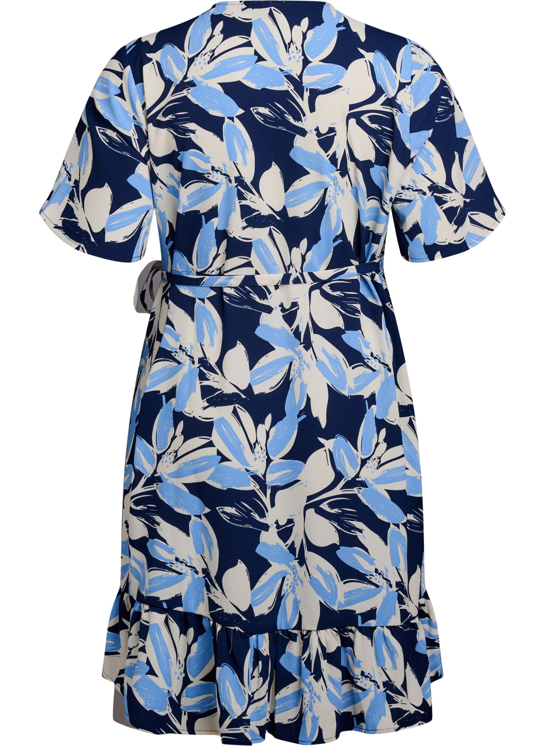 Zizzi Robe portefeuille florale &agrave; manches courtes, Bleu, Packshot image number 1