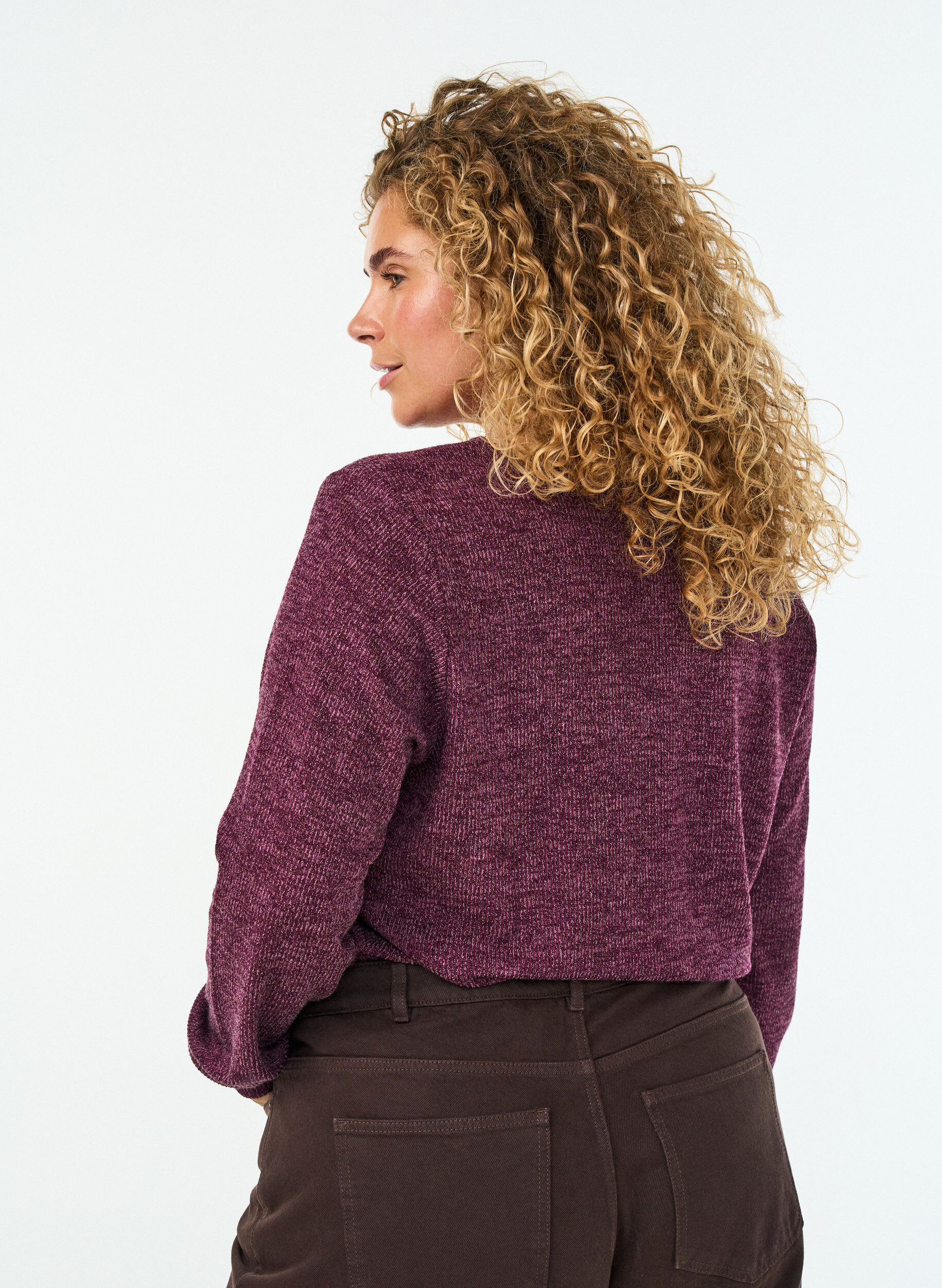 ZizziBlouse en jersey avec col en V et manches longues, Bordeaux fonc&eacute;, Model image number 2