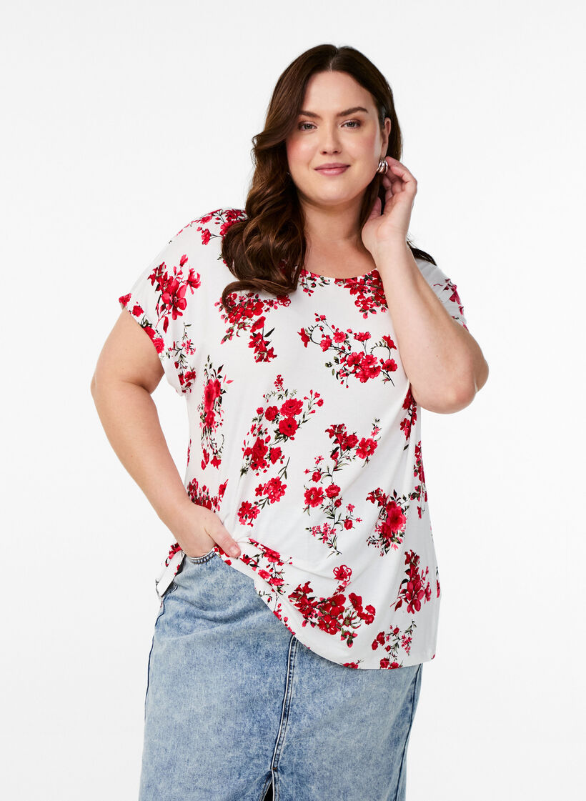 T-shirt avec imprimé floral, Rouge, Model image number 0