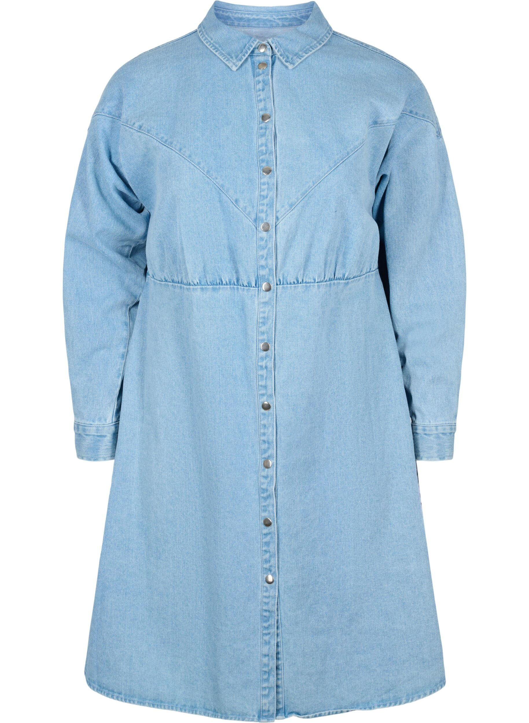Zizzi Robe Denim avec boutons et manches longues, Light blue denim, Packshot image number 0