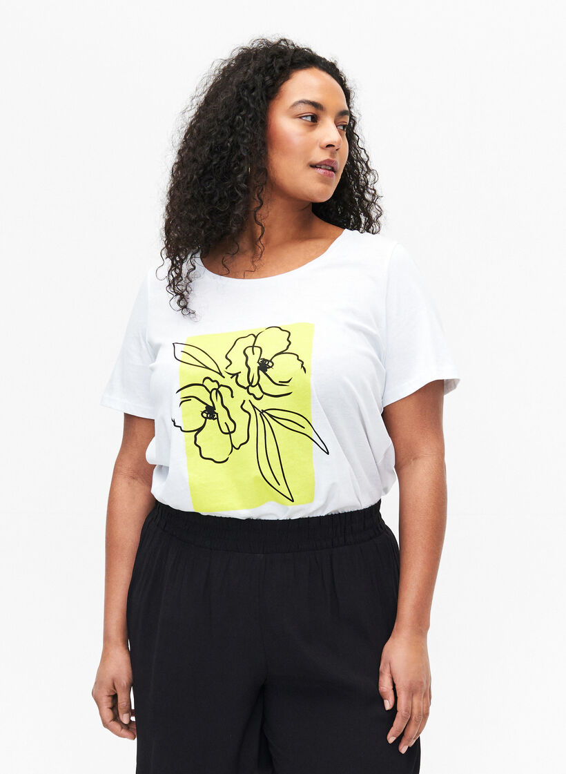T-shirt en coton avec motif, B. White w. Sulphur, Model image number 0