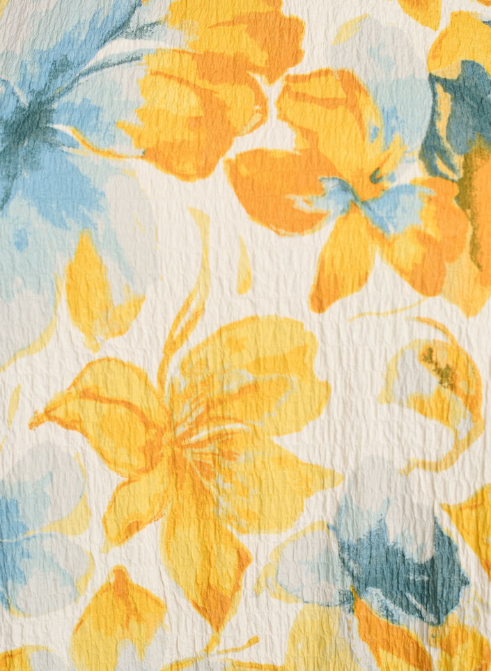 Robe courte avec texture froiss&eacute;e et manches courtes, Jaune, Packshot image number 2