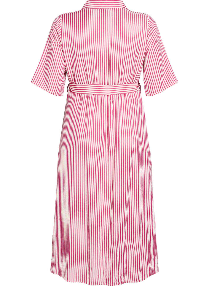 Robe-chemise longue jusqu&rsquo;aux chevilles avec ceinture &agrave; nouer et rayures, Rose, Packshot image number 1