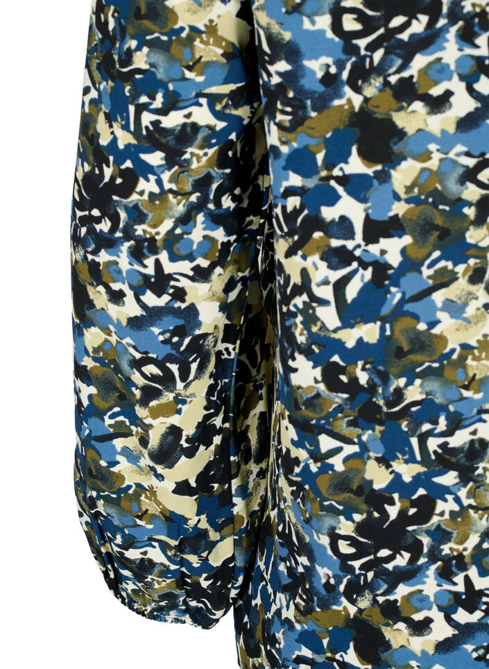 Chemisier à manches bouffantes, Blue Green AOP, Packshot image number 3