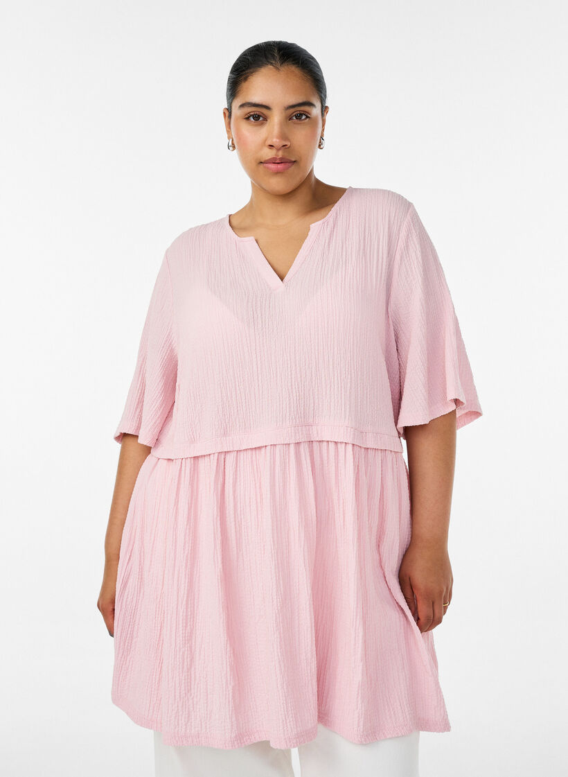 Tunique froiss&eacute;e &agrave; manches 1/2, Rose, Model image number 0